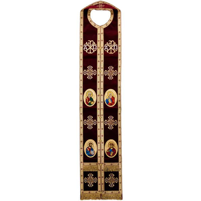 Priestly Stole - Epitrachelion – Embroidered with Holy Figures - Burgundy