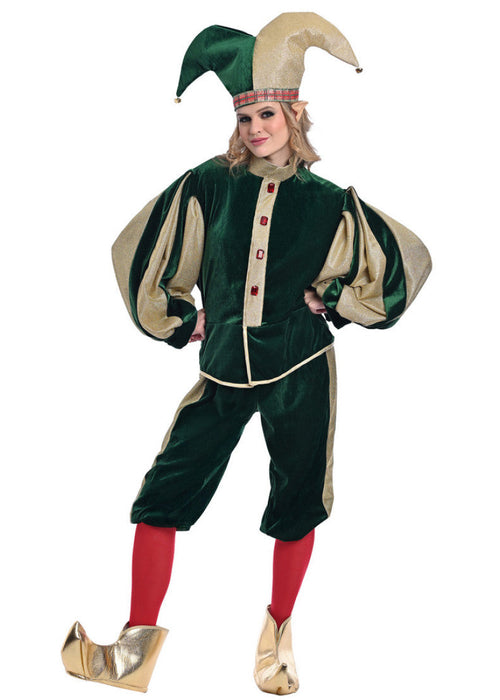 Christmas Green-Gold Velvet Elf Costume - Adult Woman