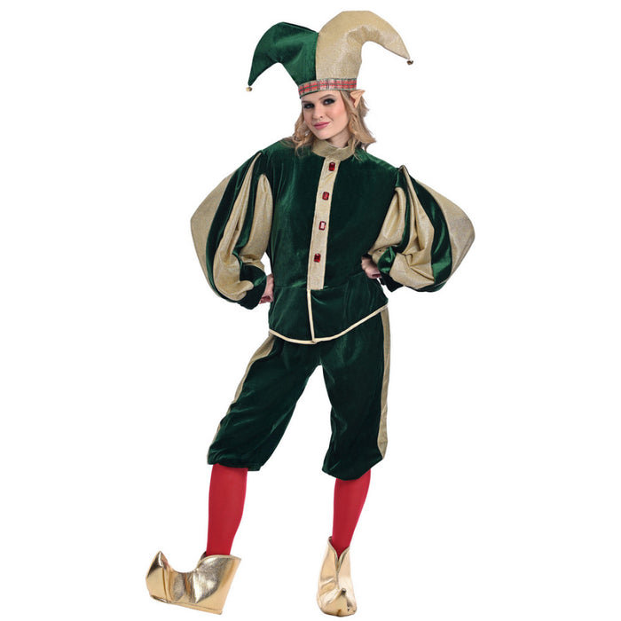 Christmas Green-Gold Velvet Elf Costume - Adult Woman
