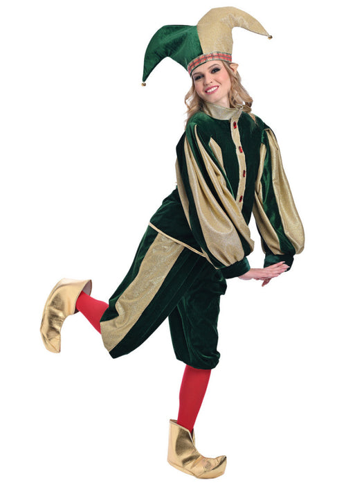 Christmas Green-Gold Velvet Elf Costume - Adult Woman
