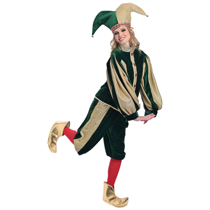 Christmas Green-Gold Velvet Elf Costume - Adult Woman