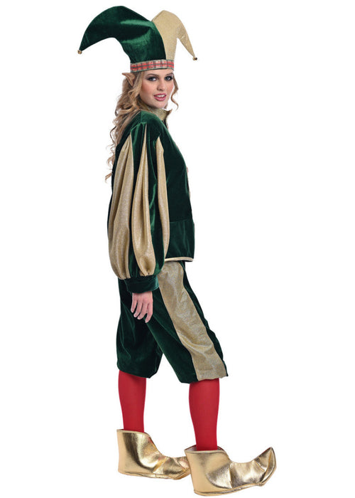 Christmas Green-Gold Velvet Elf Costume - Adult Woman