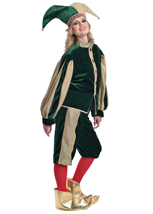 Christmas Green-Gold Velvet Elf Costume - Adult Woman