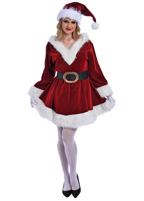 Christmas Burgundy Velvet Miss Santa Costume - Adult Woman