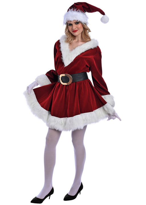Christmas Burgundy Velvet Miss Santa Costume - Adult Woman