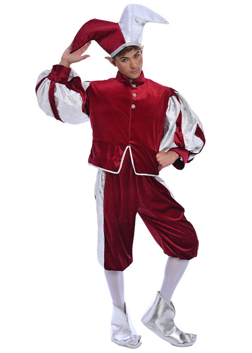 Christmas Burgundy Velvet Elf Costume - Adult Male