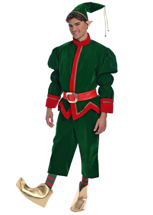Christmas Green Velvet Elf Costume - Adult Male
