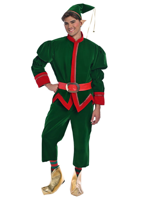 Christmas Green Velvet Elf Costume - Adult Male