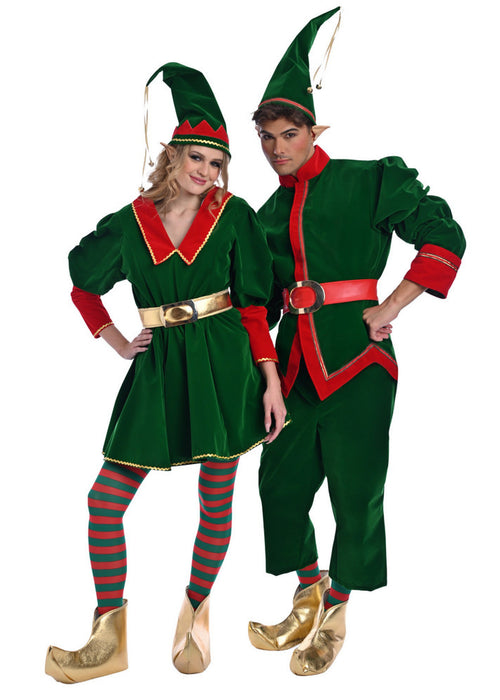 Christmas Green Velvet Elf Costume - Adult Male
