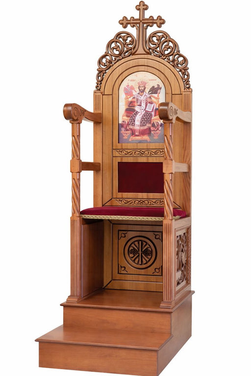 Orthodox Bishop’s Throne – Hand-Carved with Decorative Side and Lower Panels and Cross at Top (Style 445)