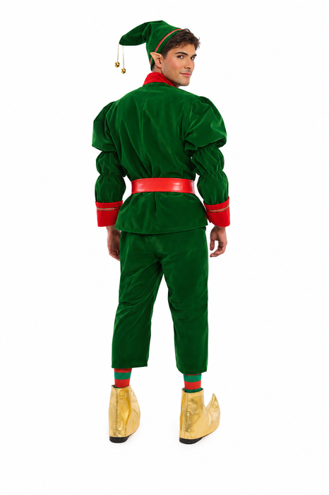 Christmas Green Velvet Elf Costume - Adult Male