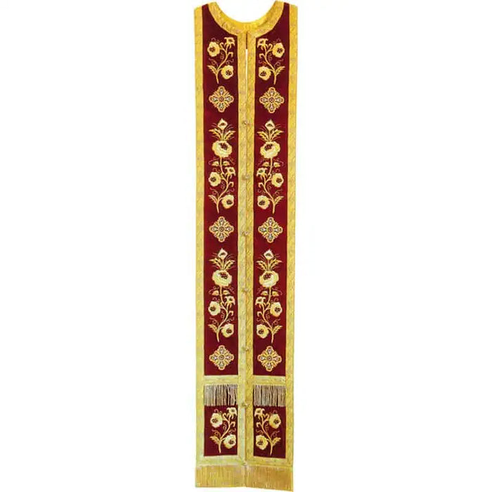 Priest Stole - Epitrachelion – Burgundy with Floral and Cross Embroidery