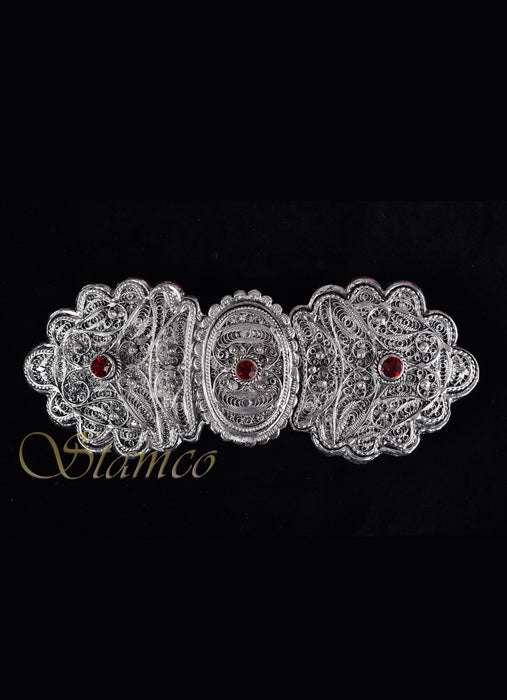 Greek Traditional Filigree Belt with Red Jewel Accents