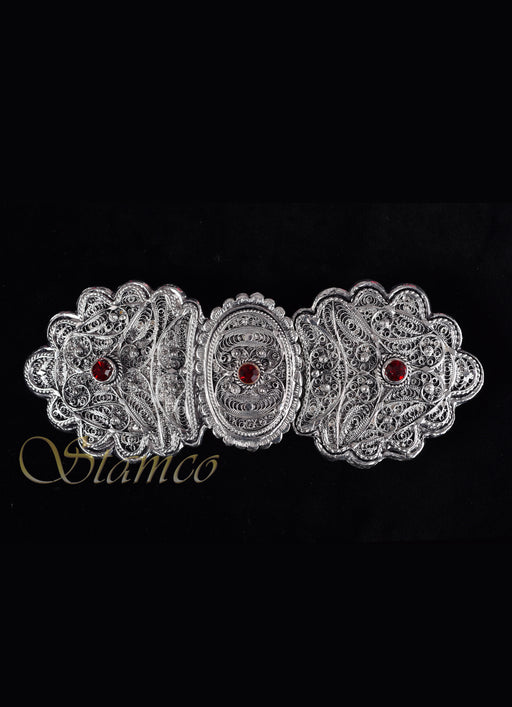 Greek Traditional Filigree Belt with Red Jewel Accents