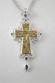Orthodox Crucifix Pectoral Cross – Two-Tone with Blue Stone Accents