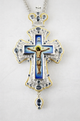 Orthodox Pectoral Cross with Crucifix Icon – Silver & Gold Finish with Blue Accents