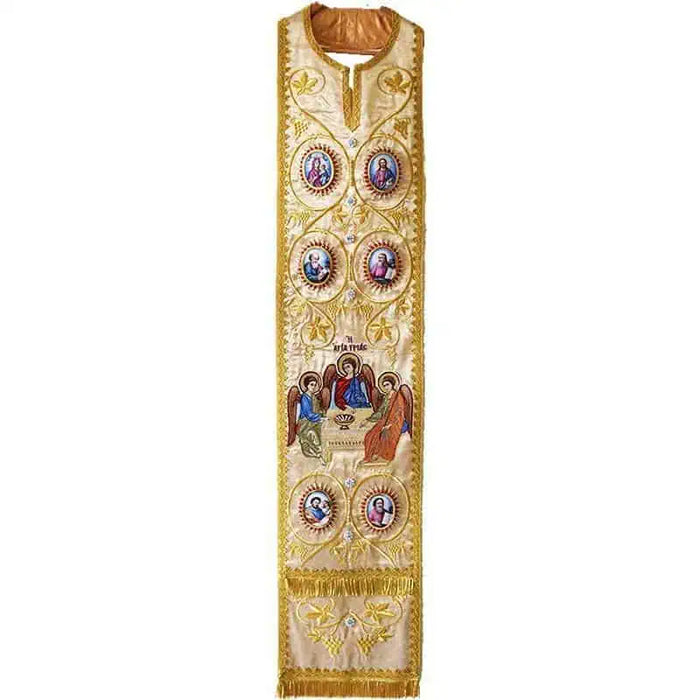 Priest Stole -Epitrachelion – Ivory with Holy Trinity and Saints Embroidery