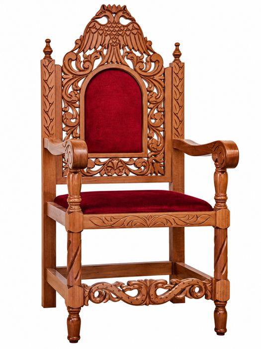 Orthodox Bishop’s Chair with Byzantine Eagle and Carved Edged Bottom Bar - Hand-Carved Wood