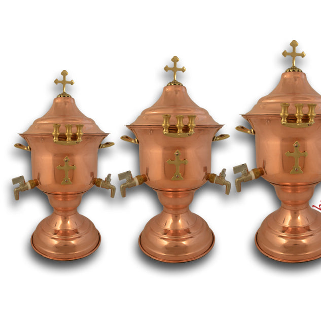 Holy Water Font with Lid and Metal Cross - Copper - Double Faucet