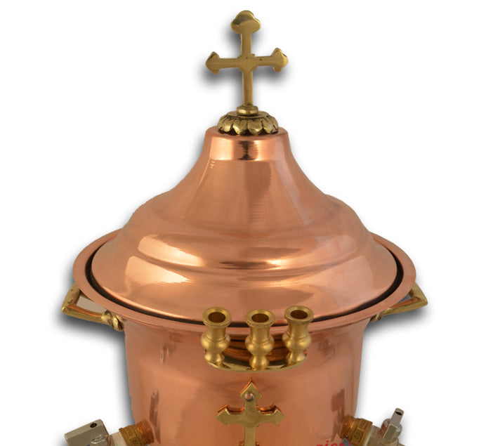 Holy Water Font with Lid and Metal Cross - Copper - Double Faucet