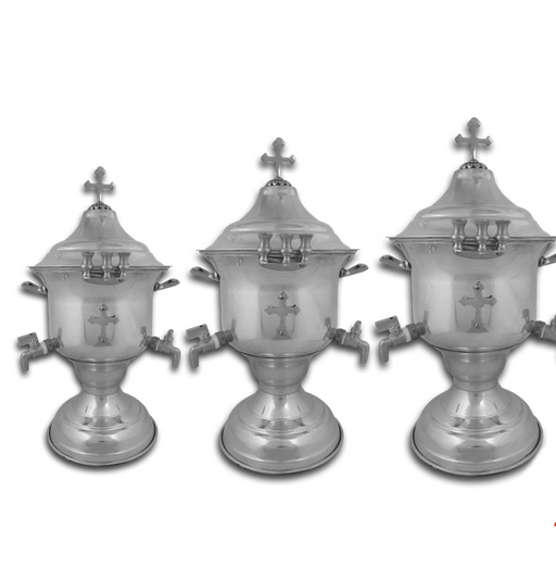 Holy Water Font with Lid and with Silver or Gold Cross - Nickel - Double Faucet