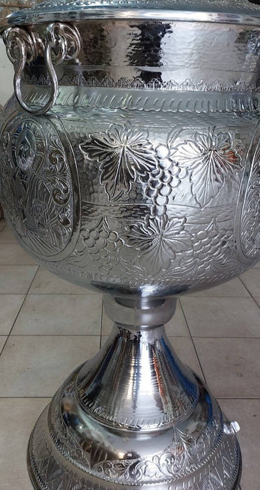 Nickel Hand Carved Holy Orthodox Baptismal Font - Size 4 (with water drain and lid)