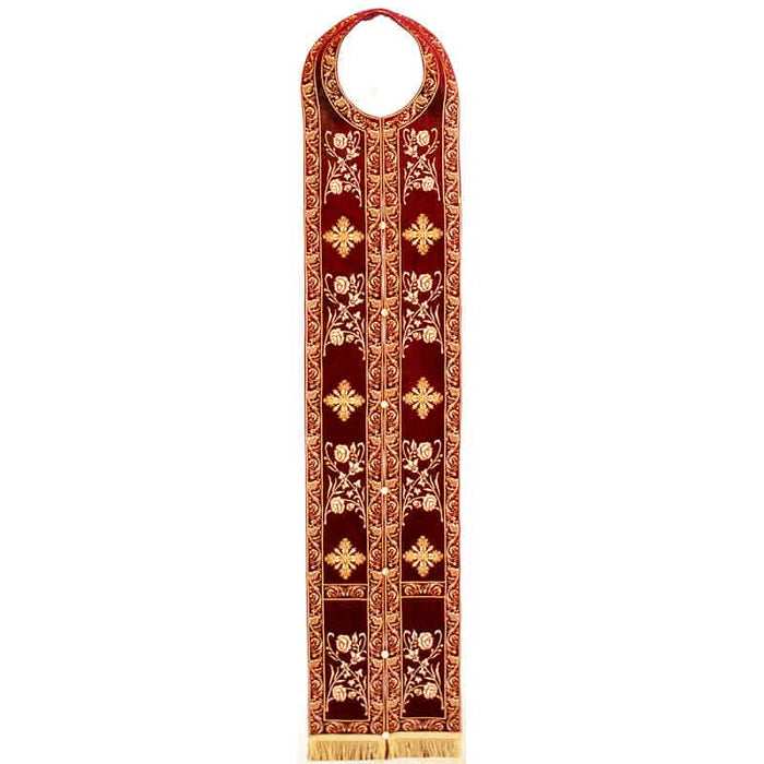 Priest Stole -Epitrachelion – Burgundy with Gold Floral Embroidery
