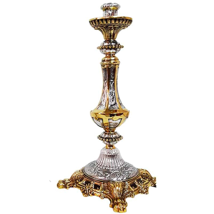 Two-Tone Silver & Gold Candlestick – Carved Design (14")