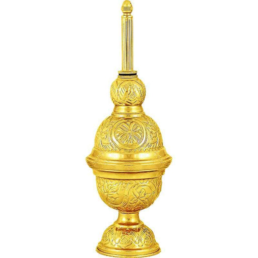 Gold-Plated Holy Water Sprinkler with Enamel Cross – Ornate Orthodox Liturgical Vessel