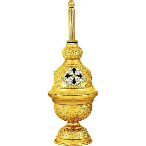 Gold Holy Water Sprinkler with Enamel Cross – Ornate Orthodox Liturgical Vessel