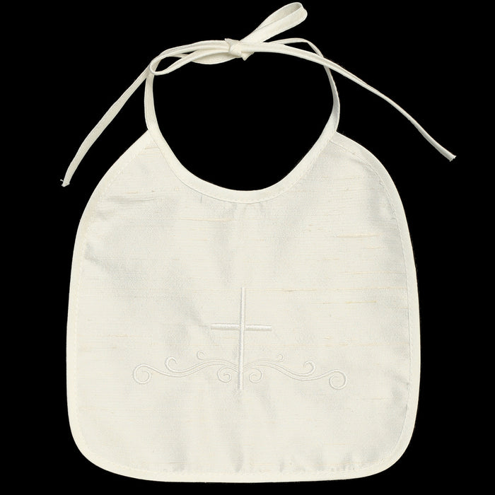 100% Raw Silk Bib with Embroidered Cross
