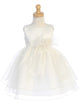 Flower Girl Dress - Ivory Satin Bodice Crystal Organza Dress with Bow (Sizes 5-10)