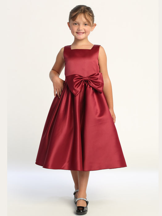 Satin Bow Dress – Tea Length (2T - 10 Years) - Multiple Colors