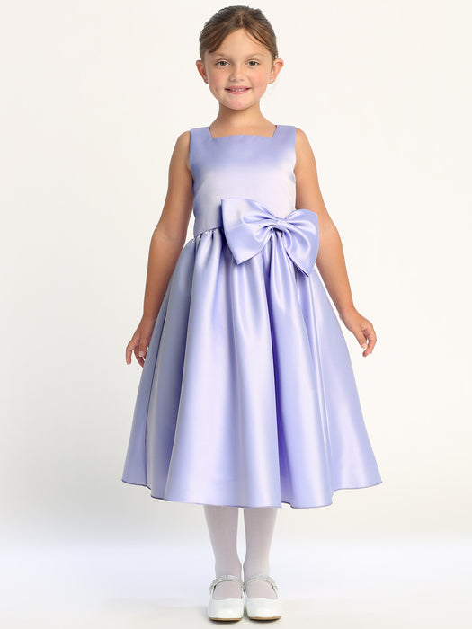 Satin Bow Dress – Tea Length (2T - 10 Years) - Multiple Colors