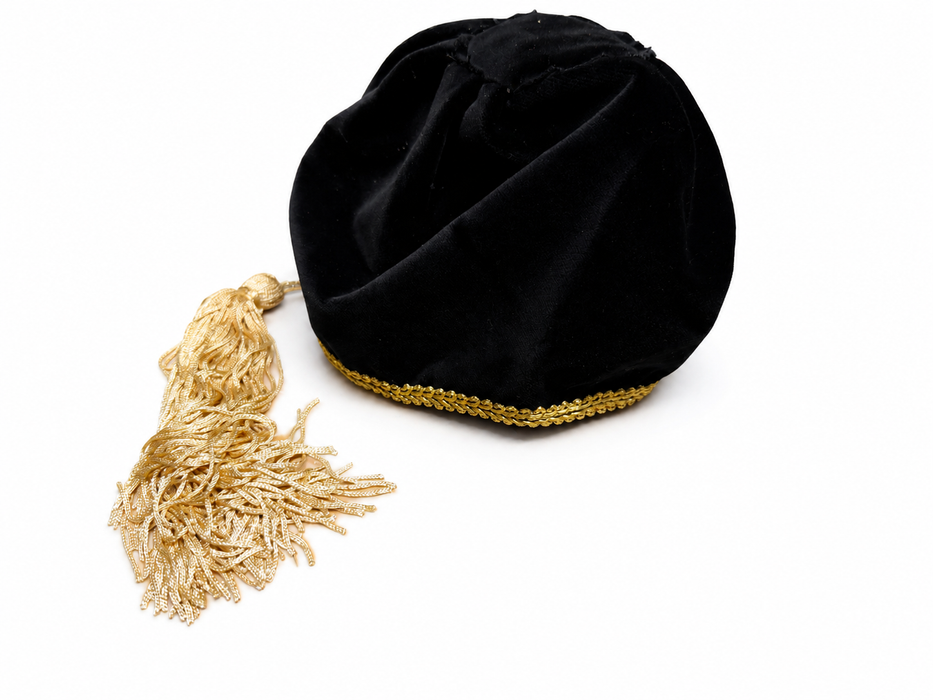 Amalia Traditional Hat / Fez  - Adult - Black with Gold Trim