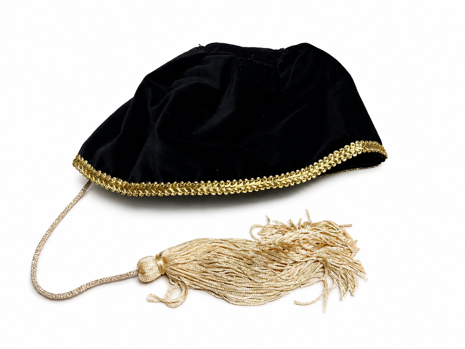 Amalia Traditional Hat / Fez  - Adult - Black with Gold Trim