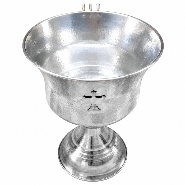 Silver Hammered Baptismal Font with Cross - 60, 65, 70 Liters