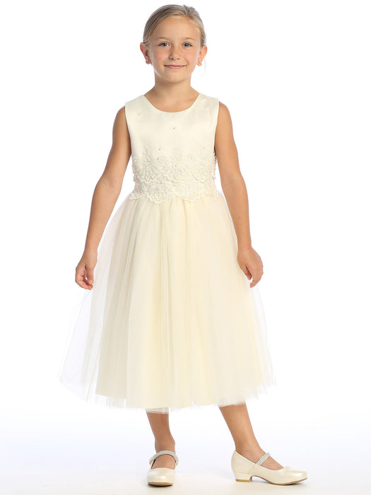 Flower Girl - Ivory Lace Bodice Tulle Dress for Girls (Sizes 2-10)