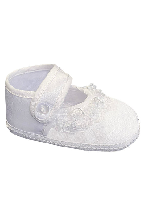Girls Satin Bootie with Lace & Embroidered Cross- Sizes 6-14 months)
