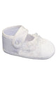 Girls Satin Bootie with Lace & Embroidered Cross- Sizes 6-14 months)