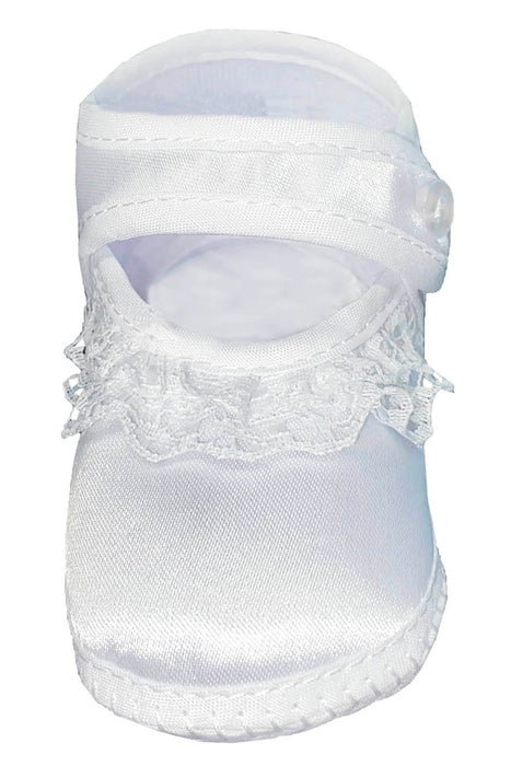Girls Satin Bootie with Lace & Embroidered Cross- Sizes 6-14 months)