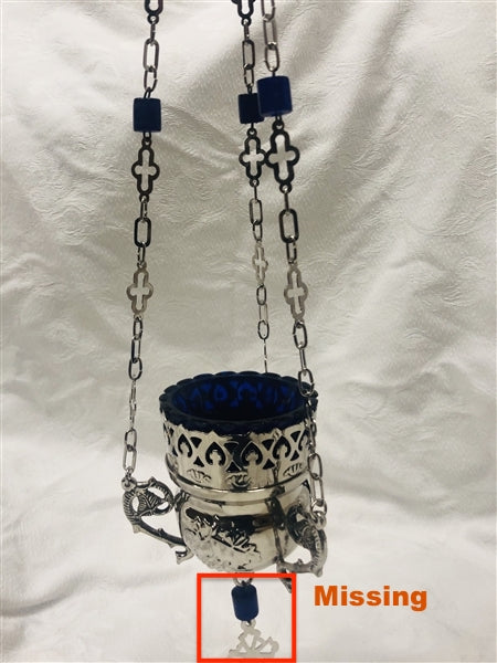 Orthodox Hanging Oil Candle - Blue plated glass and beads - With Minor Defect