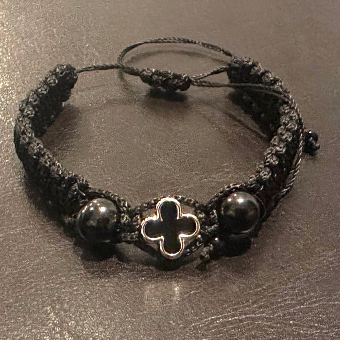 Wool Bracelet with Silver Cross and Beads