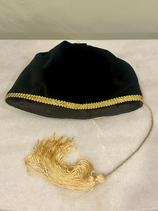 Amalia Traditional Hat / Fez  - Adult - Black with Gold Trim