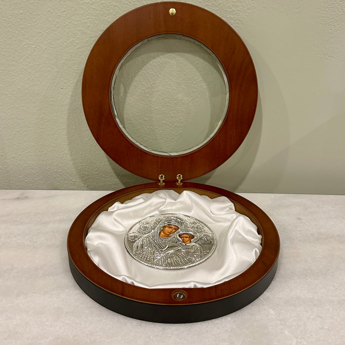 Sterling Silver Circle Case -  Hammered Frame Case with Icon