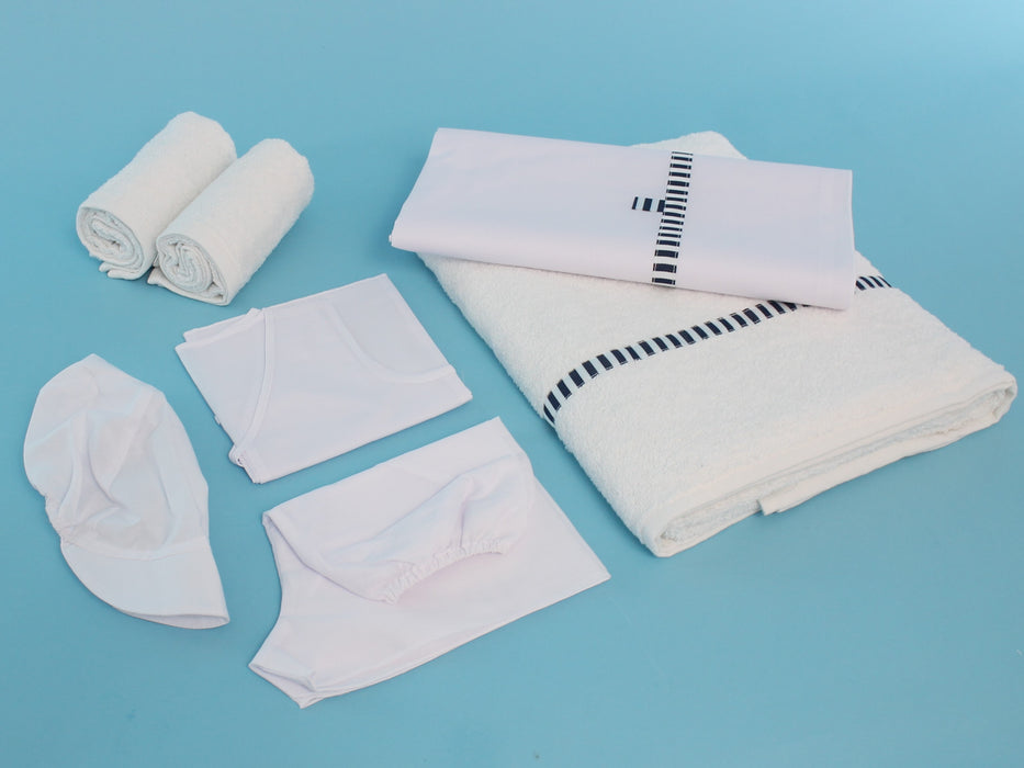 7 Piece | Boy's Andros White Ladopana Oil Towel Set (Up to 12 Months)