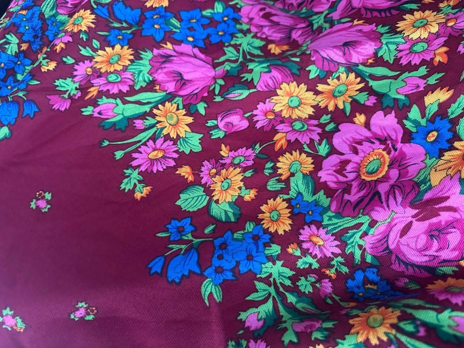 Traditional Scarf of Greece with Fringe Edges - Burgundy Red Floral.