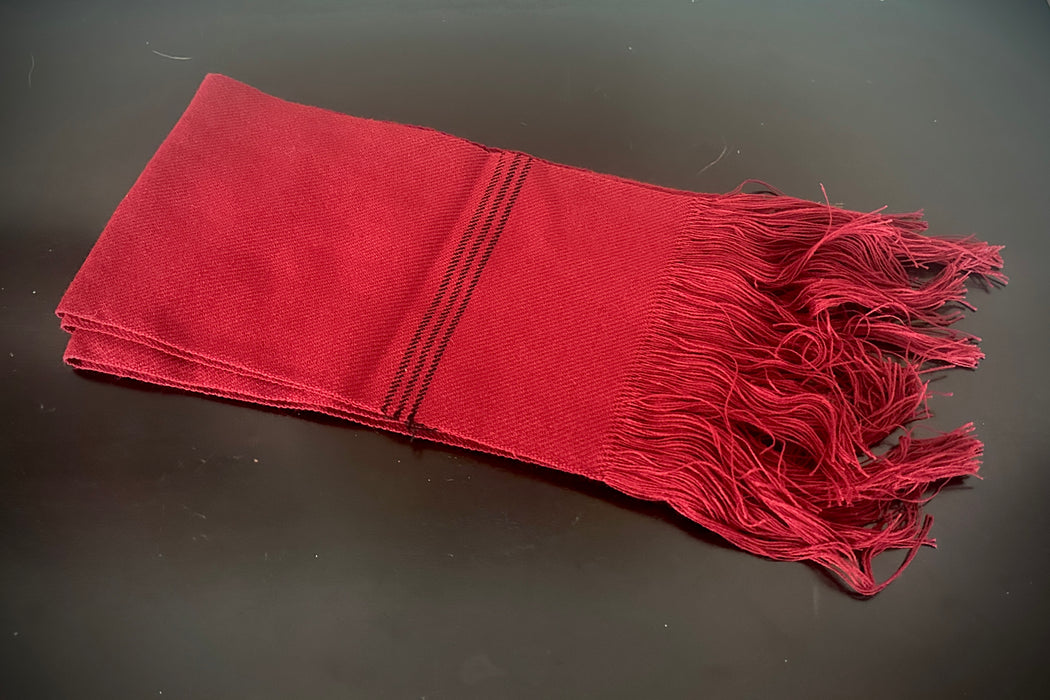 Woven Wool Belt Sash with Fringes - Burgundy w Black Stripe