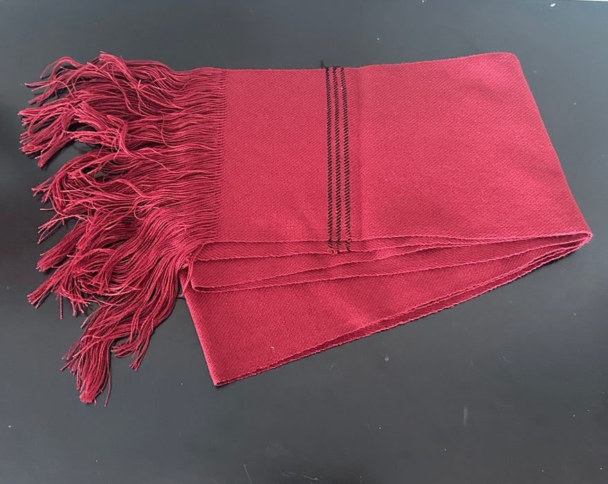 Woven Wool Belt Sash with Fringes - Burgundy w Black Stripe