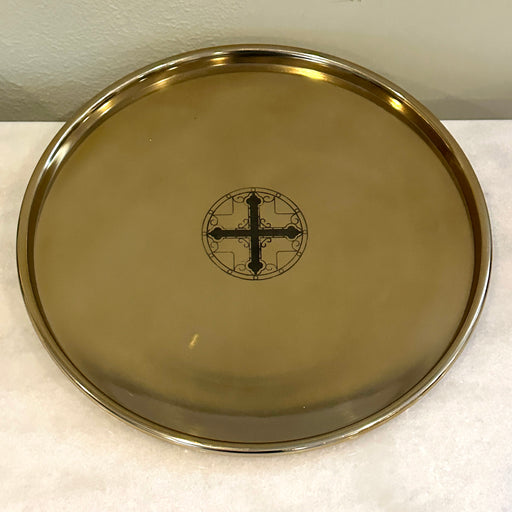 13" Orthodox Brass Wedding Tray - Cross in Circle Engraving